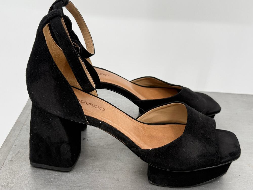 Bernardo Black Suede Platform Block Heel Ankle Strap Sandals Heels Women's 8.5M